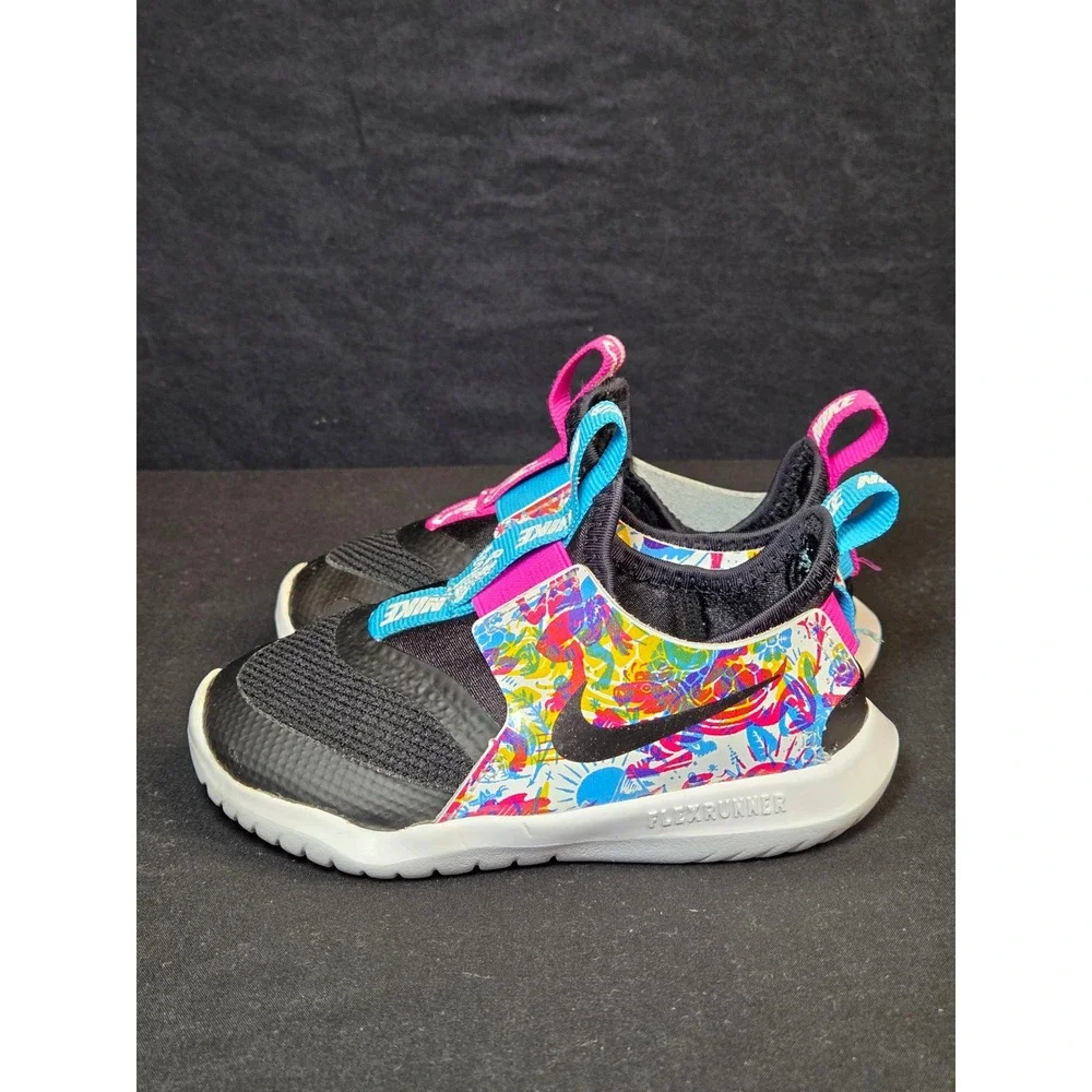 Nike Flex Runner Toddler Girls Floral Black Multi Color Shoes CW1601-001 8C